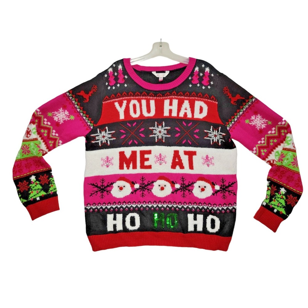 No Boundries Women's Multi-color Sequin Bells Ugly Christmas Sweaterā XXXL